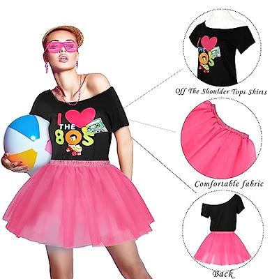 DANGCOS 80s Outfit Costumes Accessories for Women Off The Shoulder