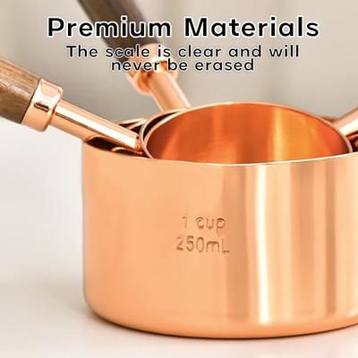 Copper Measuring Cups and Spoons Set - Metal Measuring Cups and Spoons Set  - Stackable, Stylish, Sturdy Stainless Steel (8-Piece) - Rose Gold