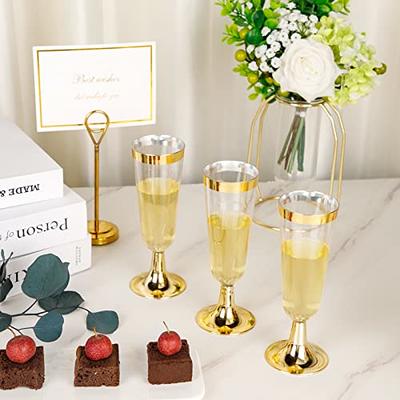 100 Pack Gold Glitter Plastic Champagne Flutes 5 Oz Clear Plastic Toasting  Glasses Disposable Wedding Party Cocktail Cups 