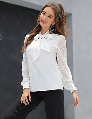 Elegant Polka Dot Blouse for Women 2023 Black White Printed Lace Up Long  Sleeves Top Formal Occasion Ladies Work with Bowtie