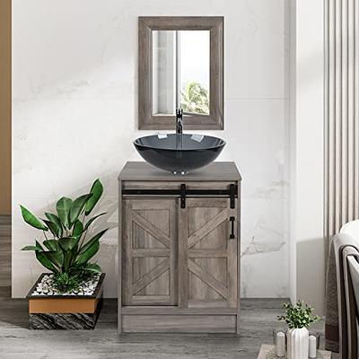 Bellemave 30 Inch Bathroom Vanity and Sink Combo,Double Door Freestanding  Bathroom Vanity Sink Set with Soild Wood Frame, Single Resin Vessel Sink