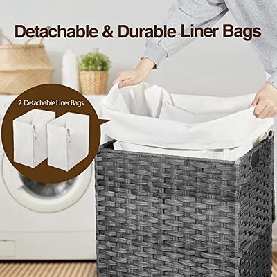 125 L Plastic Rattan Laundry Basket Hamper with Lid White