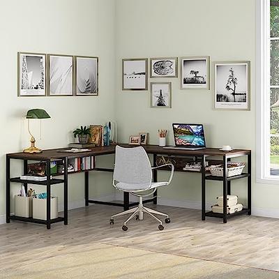 Godwing L-Shaped Computer Desk with Bookshelves, Large Corner Desk Home  Office Workstation Study Writing Desk PC Table with Storage,Marble White  with