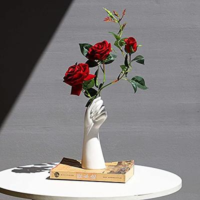 9 Inch Modern Art Ceramic Flower Vase Hand Holding Plants Flower Container,  Tabletop White Arm vase for Home Office Decoration