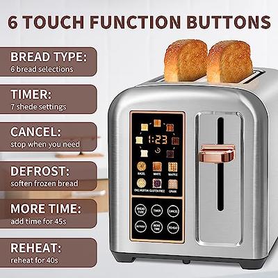 SEEDEEM Toaster 2 Slice, Stainless Steel Bread Toaster with LCD Display and Touch Buttons, 50% Faster Heating Speed, 6 Bread Selection, 7 Shade Settin