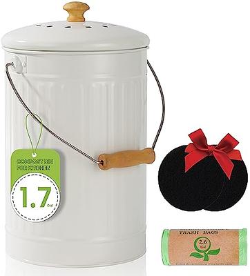 Kitchen Compost Bin With Charcoal Filters Sustainable Bamboo Fiber  Countertop Food Composter Indoor Compost Bucket Trash Can 1.7 Gal 