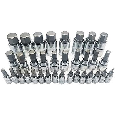 ABN 34 Piece Allen Socket Set SAE and Metric Hex Bit Set 3/8, 1/4, 1/2 Inch