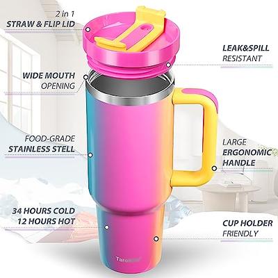 Hot Pink Double Wall Stainless Steel Tumbler with Handle Lid and Straw 40 oz