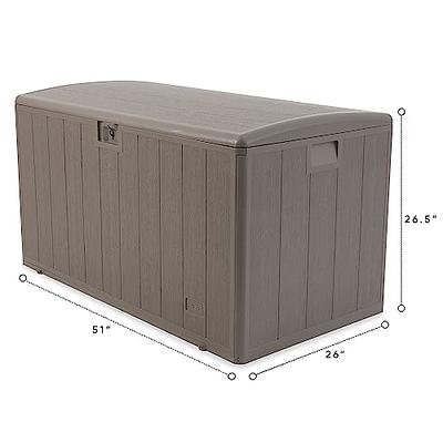 Plastic Development Group 130 Gallon Multipurpose Outdoor Backyard Patio  Storage Deck Box Container with Soft Close Lid, Gray