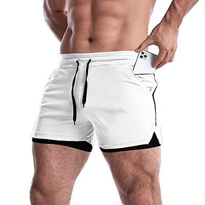 EVERWORTH Men's 2 in 1 Workout Shorts 5 Quick Dry Gym Shorts Bodybuilding Short  Shorts Compression Shorts with Zipper Pocket White US XS - Yahoo Shopping