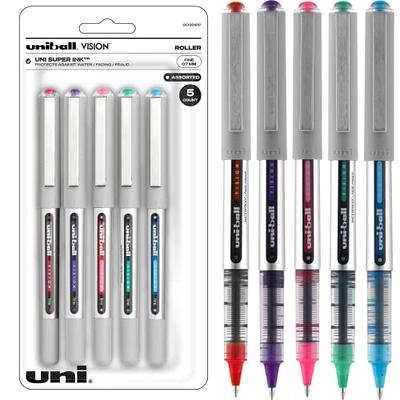 Uniball Vision Rollerball Pens, Fashion Pens Pack of 5, Fine Point Pens  with 0.7mm Medium Fashion Ink, Ink Black Pen, Pens Fine Point Smooth  Writing Pens, Bulk Pens, and Office Supplies 