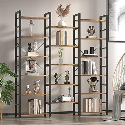 Earlimart 70.9 Vintage Brown Wood Triple Wide 5-Shelf Bookcase, Indust