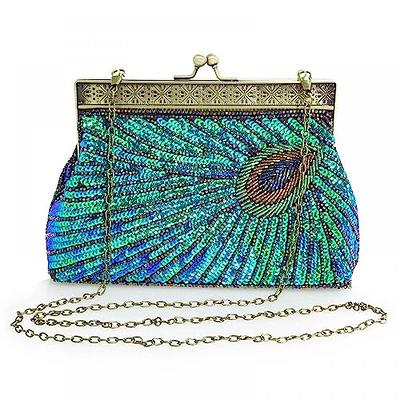 UBORSE Women's Embroidered Beaded Sequin Evening Clutch Large Wedding Party  Purse Vintage Bags