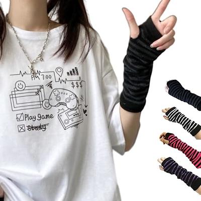 Goth Black Finger Loop FISHNET RING ARM WARMERS SLEEVES Punk Diva Costume  Gloves