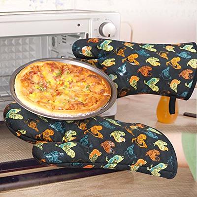 Oven Mitts and Potholders, BBQ Gloves Heat Resistant, 1 Pair Oven Mitts and  2 Pot Holders, Cotton Non-Slip Cooking Gloves for Cooking Baking Kitchen  Microwave Pizza