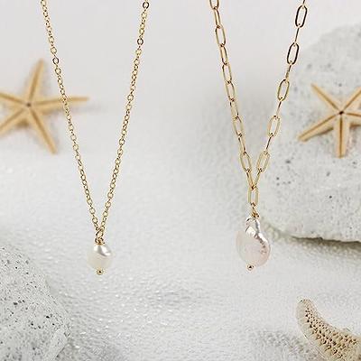 Pearl Necklaces for Women,14K Real Gold Plated Dainty Cute Pearl Necklace for Women and Teen Girls Handmade Pearl Chain Necklace Everyday Jewelry