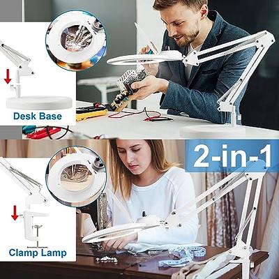 10x Magnifying Glass with Light and Stand, Kirkas Upgraded Infinite Color Modes & Brightness LED 2in1 Desk Clamp Magnifying Lamp, Hands Lighted