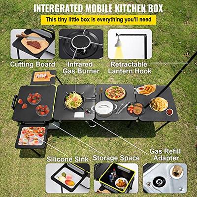 VEVOR Camping Kitchen Station, 47.2 x 18.5 Aluminum Portable Folding Camp  Cook Table with Storage Organizer and 4 Adjustable Feet, Gray