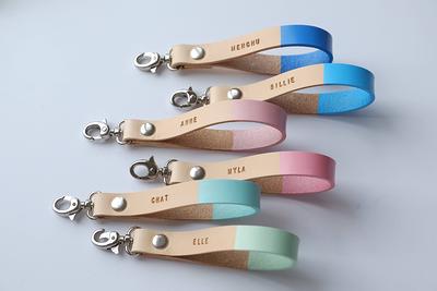 Pink Monogram Leather Keychain