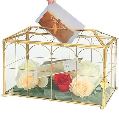 Large Geometric Glass Card Box Terrarium with Slot and Heart Lock