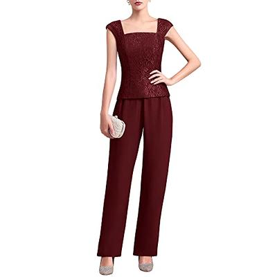 Zongqiven Women's Dressy Pant Suit Wedding Evening Outfits 2 Piece Chiffon  Formal Pantsuits