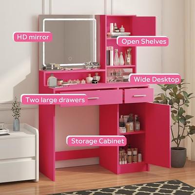 Makeup Vanity with Lights, Vanity Desk with Mirror and Lights Set, Large  Drawer and Two-Tier Lots Storage Cabinet Dresser, 3 Lighting Modes  Adjustable