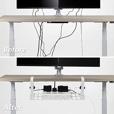  2 Pack Under Desk Cable Management Tray,No Drill Holes Cable  Clamp Tray with Cord Organizer Kit for Desk Wire Cord Organizer,Easy Clamp  Mount Metal Wire Cable Holder for Desks, Offices, Kitchens 