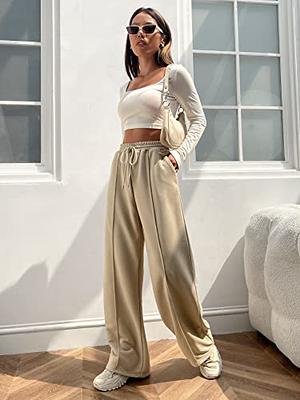 MakeMeChic Women's Casual Drawstring Waist Wide Leg Pants Sweatpants with  Pockets Khaki XL - Yahoo Shopping