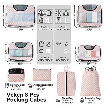  Veken 8 Set Packing Cubes for Suitcases, Travel Essentials Bag  Organizers for Carry on, Luggage Organizer Bags Set for Travel Accessories  in 4 Sizes (Extra Large, Large, Medium, Small), Black