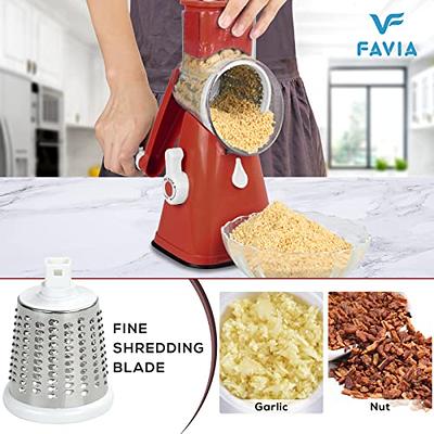 FAVIA Rotary Cheese Grater with Handle - Manual Vegetable Shredder with 3  Stainless Steel Drum Blades, Round Mandoline Slicer Nuts Grinder, BPA Free