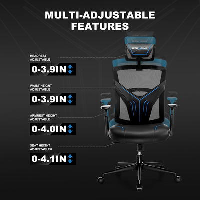 Gaming Chair with Adjustable Mesh Back-Blue - Blue