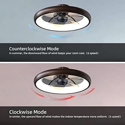 Jinweite Ceiling Fan with Light, 19 inches LED Remote Control Fully  Dimmable Lighting Modes Invisible Acrylic Blades Metal Shell Semi Flush  Mount Low