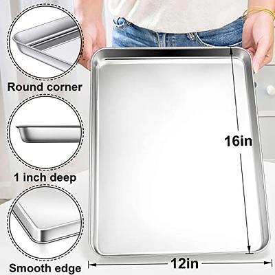 P&P CHEF Large Baking Sheets Set of 3, Stainless Steel Baking Pan Tray,  Rectangle 16 x 12 x 1 Inches, Healthy & Heavy-Duty, Easy Clean & Mirror