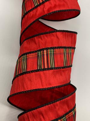 4”x 10 Yard Red/Black/White Plaid Ribbon