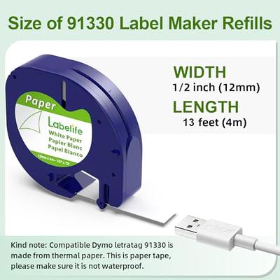 P12 Label Maker Tape, 1/2 in 12mm White Pastic Tape Compatible with DYMO  LetraTag Label Maker Refills 91331 for DYMO Letra Tag 100H LT-100T Plus