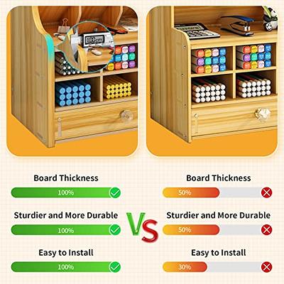 Marbrasse Wooden Pen Organizer, Multi-Functional DIY Pen Holder Box,  Desktop Stationary, Easy Assembly, Home Office Art Supplies Organizer  Storage with Drawer (B16-Cherry Color)
