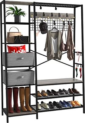 IRONCK Garment Racks with Shelves 4 Drawers and 8 Hooks Heavy Duty Closet  Organizer for Hanging Clothes, Freestanding Closet Wardrobe Rack, Vintage  Brown 