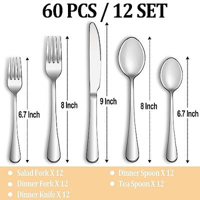 60 Pieces Silverware Set, Pearled Edge Silverware Cutlery Set Service for  12, Premium Stainless Steel Flatware Set, Knife Fork Spoon Tableware Set  for