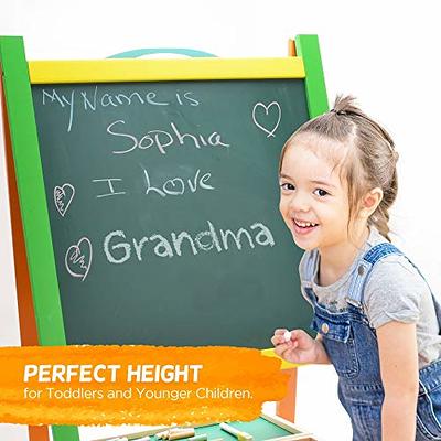 Double Sided Wooden Art Easel for Kids Standing Magnetic Whiteboard  Chalkboard Small Toddler Toys. Includes Wooden ABC Numbers. Eco Friendly