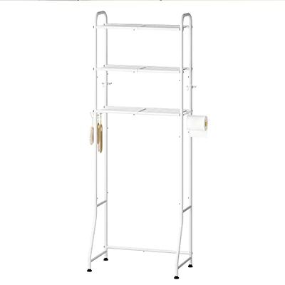 Simple Trending Over The Toilet Storage Rack with Toilet Paper Holder，Metal  3 Tier Bathroom Organizer Shelf with 2 Hooks,White