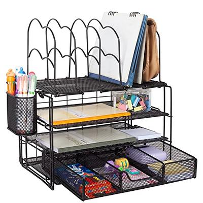 SUPEASY Desk Organizers Metal Desk Magazine File Holder with 5 Vertical  Compartments Rack File Organizer for Office Desktop, Home Workspace, Black  - Yahoo Shopping