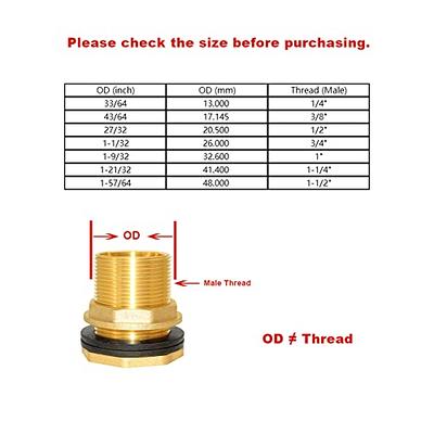 Hooshing Brass Bulkhead Fitting 1/2 Female 3/4 Male Water Tank Connector  Threaded with Rubber Ring - Yahoo Shopping