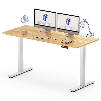 MXTARK 55'' x 24'' Stand Up Desk,Electric Height Adjustable Standing Desk, Adjustable Ergonomic Desk,Splice Board Home Office Computer Standing  Table,White Frame + White+Maple Top 