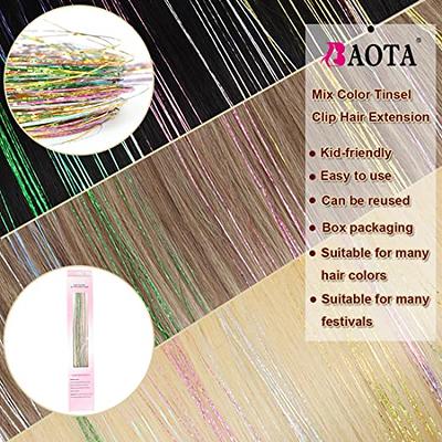 Hair Tinsel Pack of 12 Pcs Clip in Hair Tinsel 20 Inch Glitter Pink Tinsel  Hair Extensions, Festival Gift Tinsel Fairy Hair Extension Party Dazzle