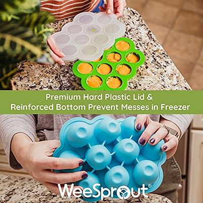 WeeSprout Silicone Baby Food Feeders + Freezer Tray for Batch Prep, Set of 2, Introduce New Foods Safely, Double As Silicone Teething Toys, Includes