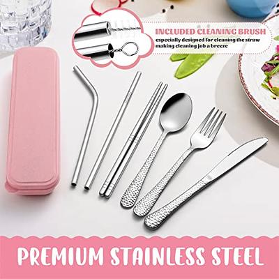 Portable Travel Utensils Set with Case, Stainless Steel Flatware Sets for  Lunch Box, Reusable Silverware Set 10 Piece Cutlery Kit Including Fork  Knife