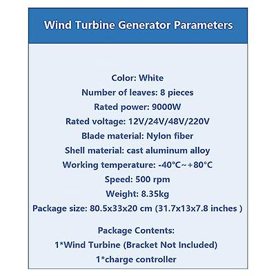 9000W Wind Turbine Generator Kit, 8 Blades Wind Power Generator with MPPT  Charge Controller 12V/24V/48V/220V Home Use Windmill Energy Small Wind  Turbines (Color : 220V) - Yahoo Shopping