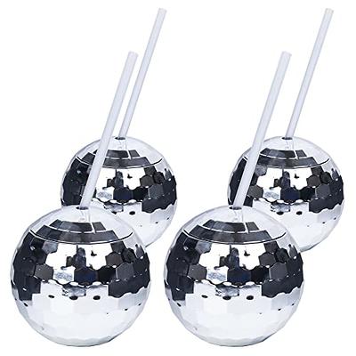 Tongnian 9 Pcs Disco Ball Cups Tumbler Disco Flash Ball Cocktail Cup Silver  Spherical Cup with Lid and Straw Disco Wine Glass Drinking Syrup Tea Bottle  for Disco Bar Party Supplies 