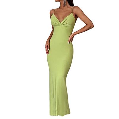 Women Spaghetti Strap Bodycon Pencil Dress Solid Color Nightclub