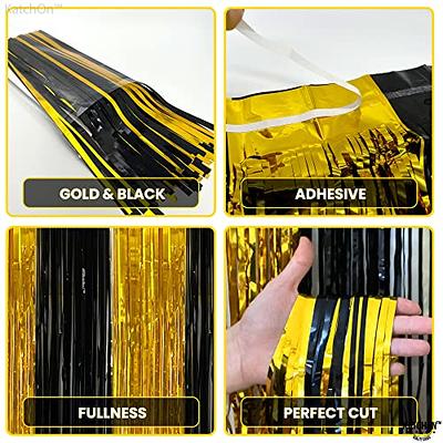 KatchOn, Xtralarge Black and Gold Streamers - 8x3.2 Feet, Pack of 2, Black  and Gold Fringe Curtain for Black and Gold Party Decorations